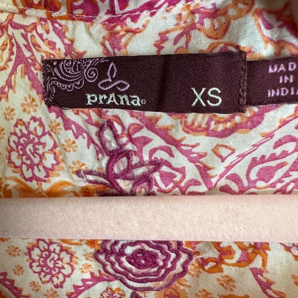 prAna Fall Floral Y2K Top Women’s‎ sz. XS Orange Split Neck Embroidered Rose - Picture 9 of 10